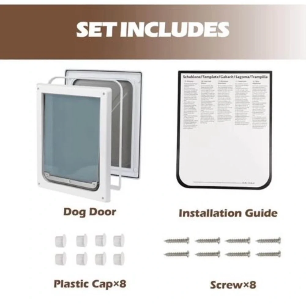 New 2 Ways Locking Pet Entry Door w/ Transparent Flap for Dogs / Cats (Medium)